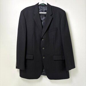 Lauren Ralph Lauren Sport Coat Men 44L Black Lambswool Herringbone Blazer Jacket